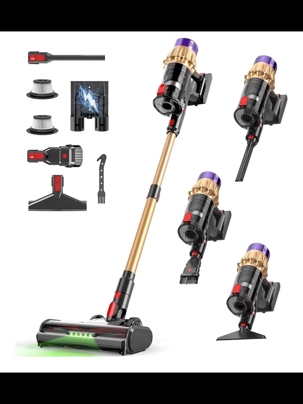 Cordless Vacuum Cleaner, 650W 50KPa 70-Min Runtime Stick Vacuum, Self-Standing